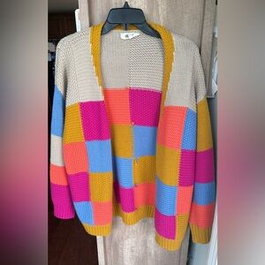 Haptics by Holly Harper Knit Cardigan in Beige, Pink, Blue & Mustard, Medium